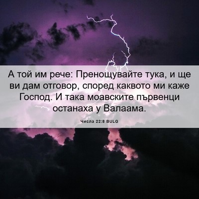 Picture 06 - Числа 22:8 BULG - А той им рече: Пренощувайте - Bible Verse Picture