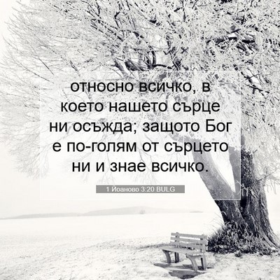 Picture 07 - 1 Йоаново 3:20 BULG - относно всичко, в което - Bible Verse Picture