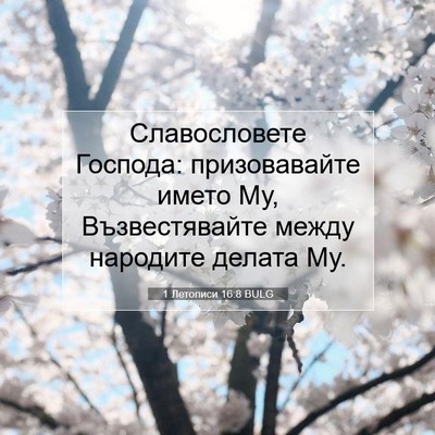 Picture 07 - 1 Летописи 16:8 BULG - Славословете Господа: - Bible Verse Picture
