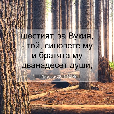Picture 07 - 1 Летописи 25:13 BULG - шестият, за Вукия, - той, - Bible Verse Picture