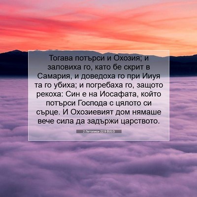 Picture 07 - 2 Летописи 22:9 BULG - Тогава потърси и Охозия; и - Bible Verse Picture