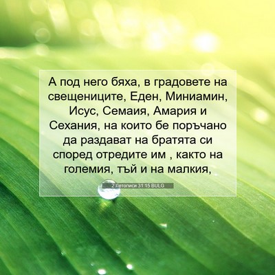 Picture 07 - 2 Летописи 31:15 BULG - А под него бяха, в - Bible Verse Picture