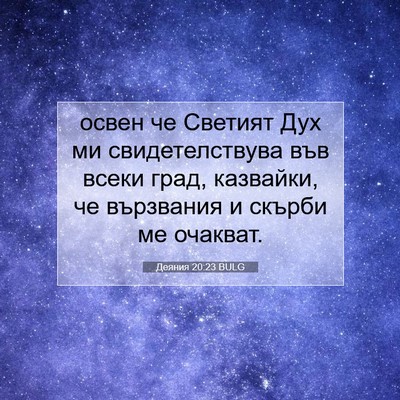 Picture 07 - Деяния 20:23 BULG - освен че Светият Дух ми - Bible Verse Picture
