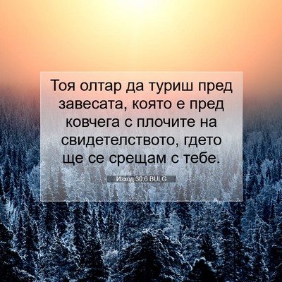 Picture 07 - Изход 30:6 BULG - Тоя олтар да туриш пред - Bible Verse Picture