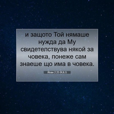Picture 07 - Йоан 2:25 BULG - и защото Той нямаше нужда - Bible Verse Picture
