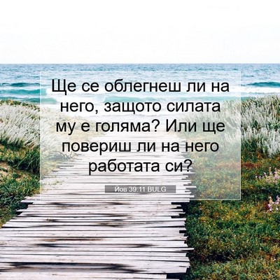 Picture 07 - Йов 39:11 BULG - Ще се облегнеш ли на него, - Bible Verse Picture