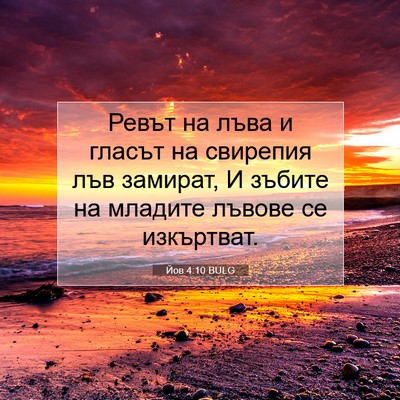 Picture 07 - Йов 4:10 BULG - Ревът на лъва и гласът на - Bible Verse Picture
