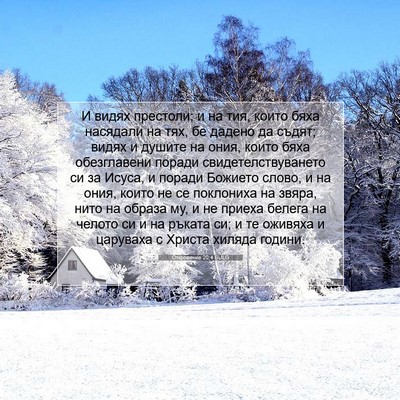 Picture 07 - Откровение 20:4 BULG - И видях престоли; и на тия, - Bible Verse Picture