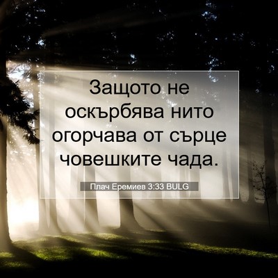 Picture 07 - Плач Еремиев 3:33 BULG - Защото не оскърбява нито - Bible Verse Picture