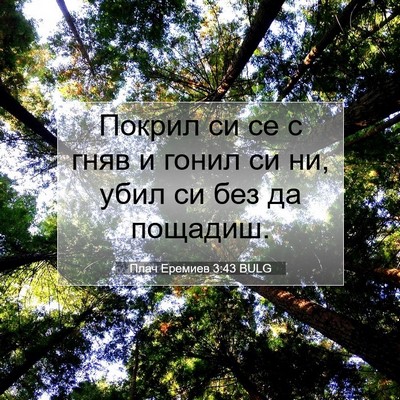 Picture 07 - Плач Еремиев 3:43 BULG - Покрил си се с гняв и гонил - Bible Verse Picture