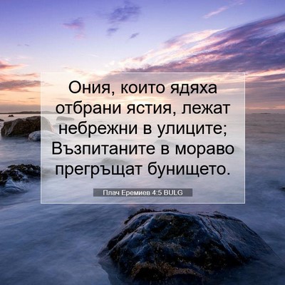 Picture 07 - Плач Еремиев 4:5 BULG - Ония, които ядяха отбрани - Bible Verse Picture