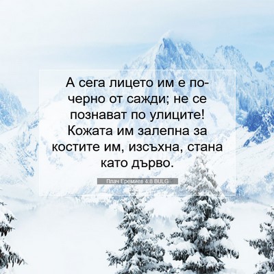 Picture 07 - Плач Еремиев 4:8 BULG - А сега лицето им е по-черно - Bible Verse Picture