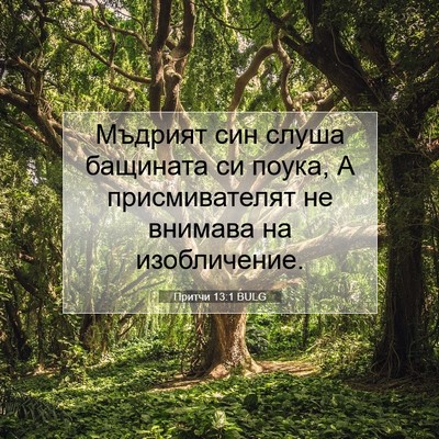 Picture 07 - Притчи 13:1 BULG - Мъдрият син слуша бащината - Bible Verse Picture