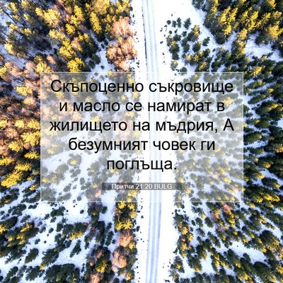 Picture 07 - Притчи 21:20 BULG - Скъпоценно съкровище и - Bible Verse Picture