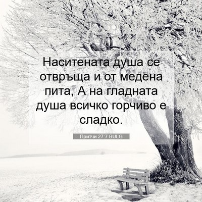 Picture 07 - Притчи 27:7 BULG - Наситената душа се отвръща - Bible Verse Picture
