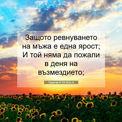 Picture 07 - Притчи 6:34 BULG - Защото ревнуването на мъжа - Bible Verse Picture