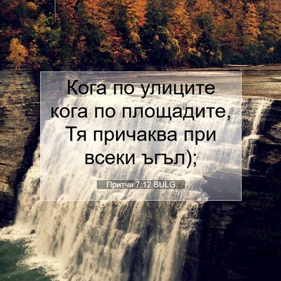 Picture 07 - Притчи 7:12 BULG - Кога по улиците кога по - Bible Verse Picture