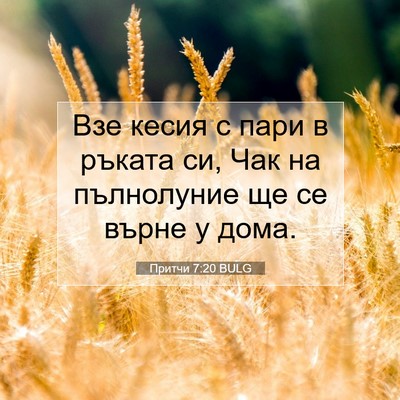 Picture 07 - Притчи 7:20 BULG - Взе кесия с пари в ръката - Bible Verse Picture