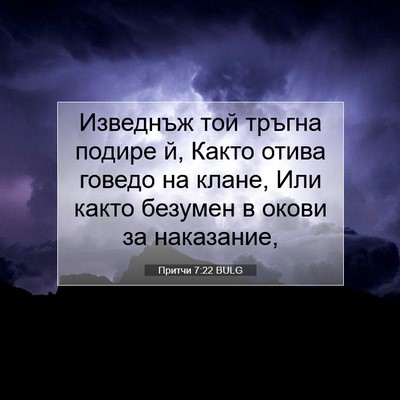 Picture 07 - Притчи 7:22 BULG - Изведнъж той тръгна подире - Bible Verse Picture