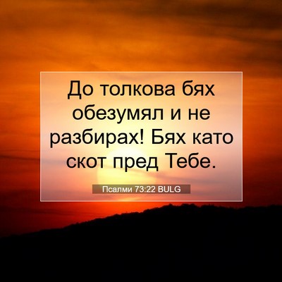 Picture 07 - Псалми 73:22 BULG - До толкова бях обезумял и - Bible Verse Picture