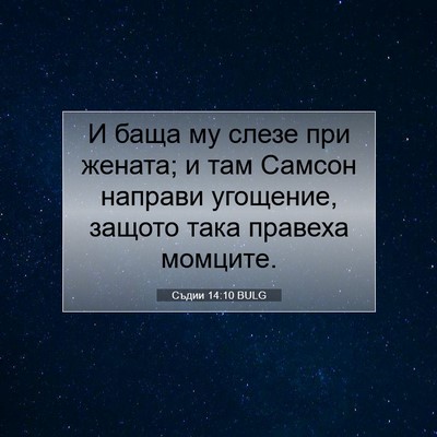 Picture 07 - Съдии 14:10 BULG - И баща му слезе при жената; - Bible Verse Picture