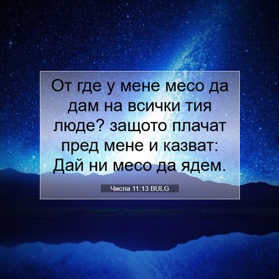 Picture 07 - Числа 11:13 BULG - От где у мене месо да дам на - Bible Verse Picture
