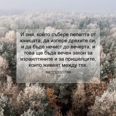 Picture 07 - Числа 19:10 BULG - И оня, който събере пепелта - Bible Verse Picture