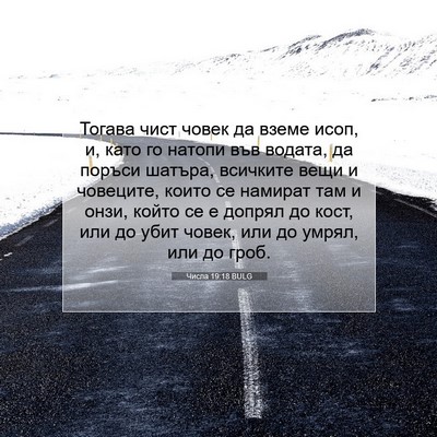 Picture 07 - Числа 19:18 BULG - Тогава чист човек да вземе - Bible Verse Picture