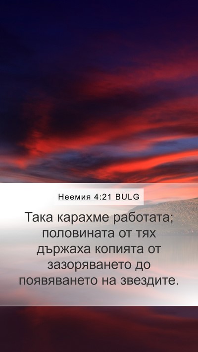 Неемия 4:21 BULG Mobile Phone Wallpaper - Така карахме работата; - Mobile Bible Verse Wallpaper